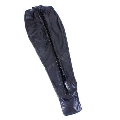 Black Faux Leather Full Bodysuit Binding Bondage Bag Sleep Sack - Image 2