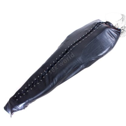 Black Faux Leather Full Bodysuit Binding Bondage Bag Sleep Sack - Image 4