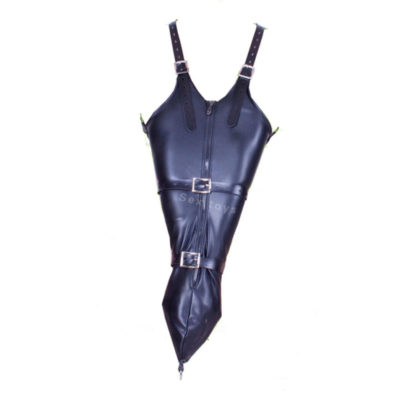 Black Faux Leather Zip Version Single Glove Over Shoulder Bondage Arm Binder Monoglove