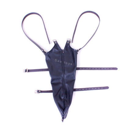 Black Faux Leather Zip Version Single Glove Over Shoulder Bondage Arm Binder Monoglove - Image 2