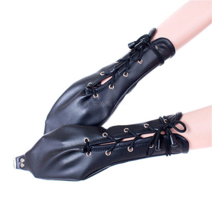Faux Leather Female Lace Up Bondage Gloves Mittens