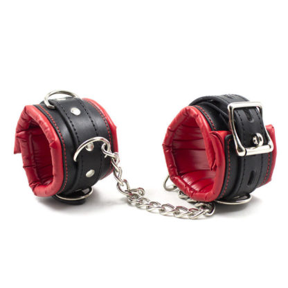 Black/Red Faux Leather Buckle Handcuffs - Image 2