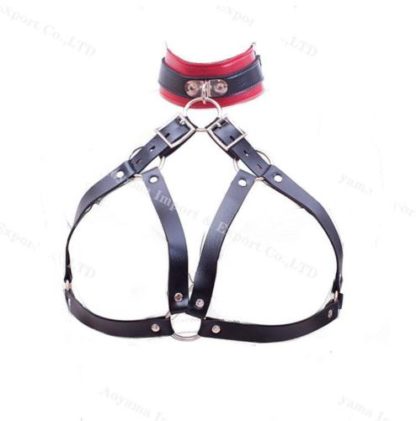 Faux Leather Adjustable Female Breast Harness Bra Collar