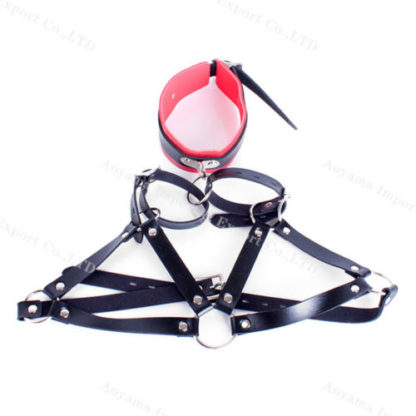 Faux Leather Adjustable Female Breast Harness Bra Collar - Image 2