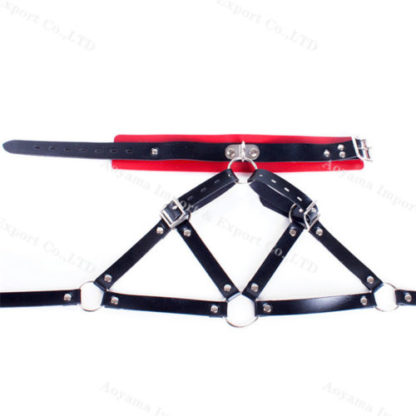 Faux Leather Adjustable Female Breast Harness Bra Collar - Image 3