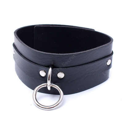 Locking Black Faux Leather Soft Neck Collar With Chain Lead - Image 2