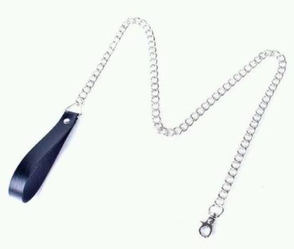 Locking Black Faux Leather Soft Neck Collar With Chain Lead - Image 3