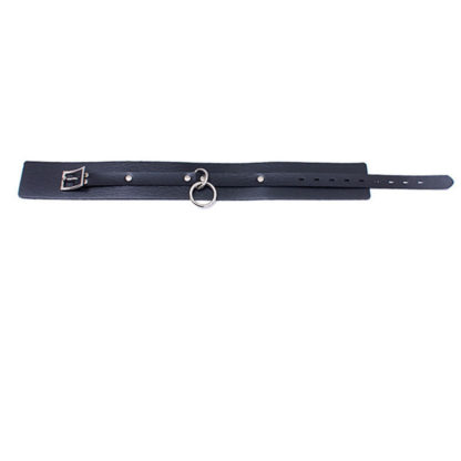 Locking Black Faux Leather Soft Neck Collar With Chain Lead - Image 5