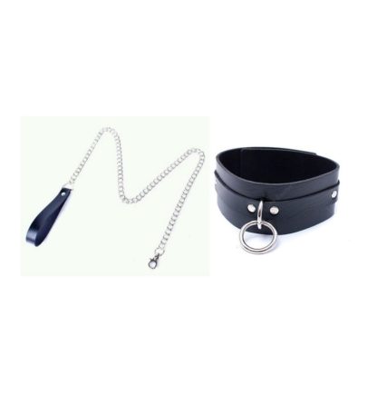 Locking Black Faux Leather Soft Neck Collar With Chain Lead