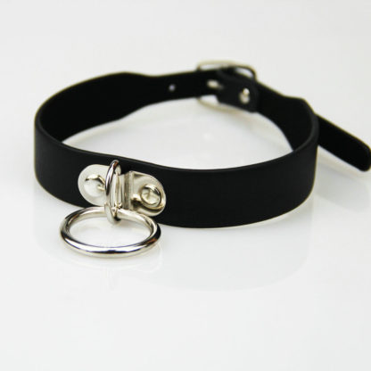 Black Choker Collar Faux Leather Locking With Ring
