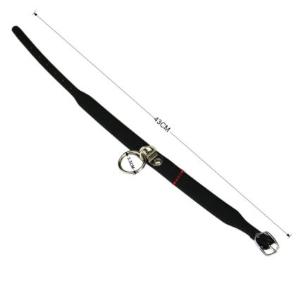 Black Choker Collar Faux Leather Locking With Ring - Image 4
