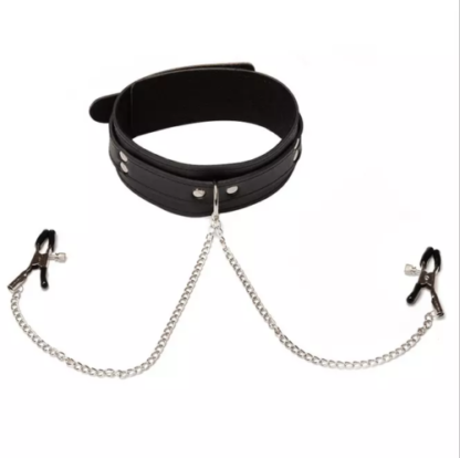 Black Faux Leather Soft Neck Collar With Clamps