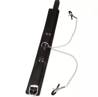 Black Faux Leather Soft Neck Collar With Clamps - Image 2
