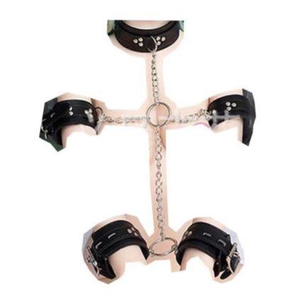 Faux Leather Chain Restraint Locking Neck Collar Wrist Ankle Cuffs - Image 3