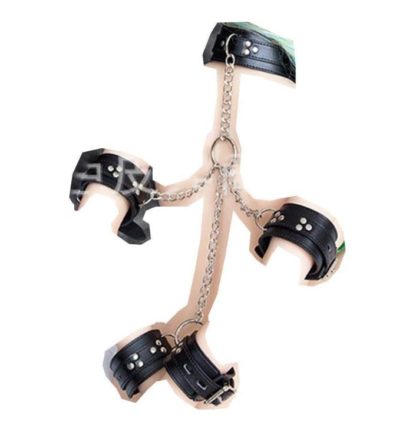 Faux Leather Chain Restraint Locking Neck Collar Wrist Ankle Cuffs - Image 4