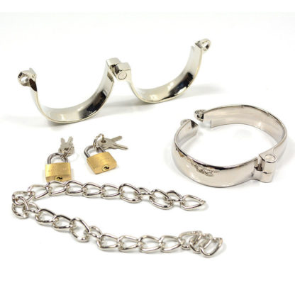 Female Stainless Steel Bondage Hand Cuffs Two Locks & 5" Chain - Image 4