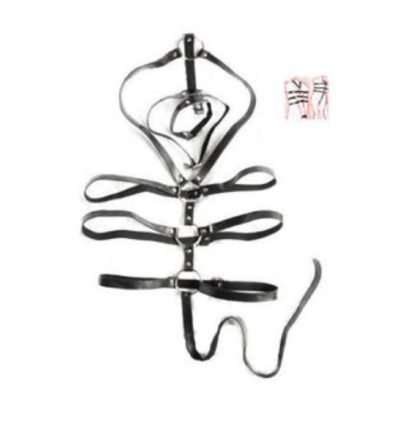 Womens Black Faux Leather Arm Back Body Harness Suit Adjustable