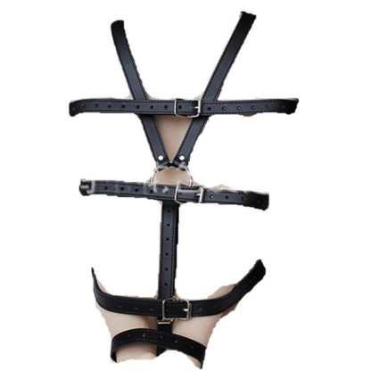 Womens Black Faux Leather Arm Back Body Harness Suit Adjustable - Image 3