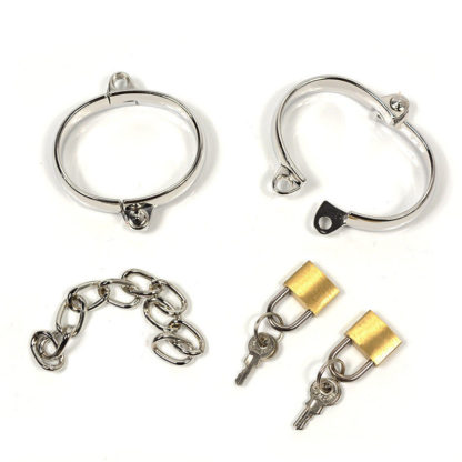 Male Stainless Steel Bondage Hand Cuffs Two Locks & 5" Chain