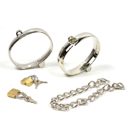 Male Stainless Steel Bondage Hand Cuffs Two Locks & 5" Chain - Image 3