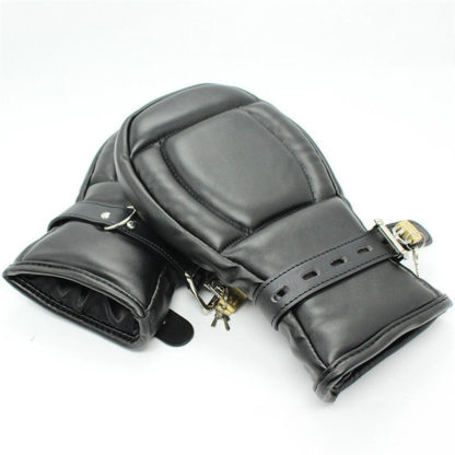 Faux Leather Padded Locking Bondage Mittens - Image 2