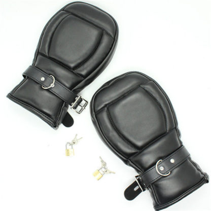 Faux Leather Padded Locking Bondage Mittens - Image 5