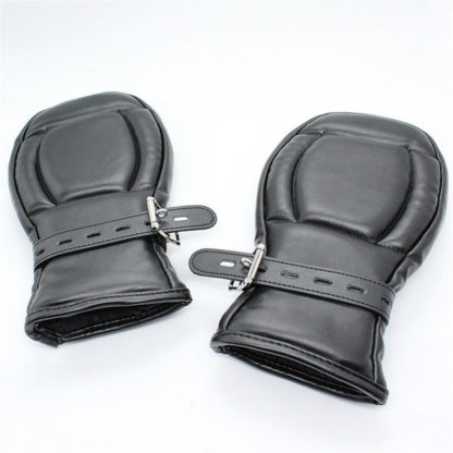 Faux Leather Padded Locking Bondage Mittens - Image 6