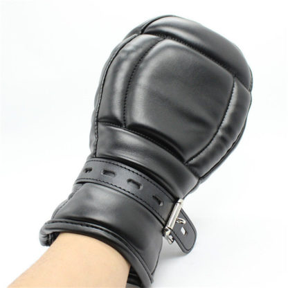 Faux Leather Padded Locking Bondage Mittens - Image 8
