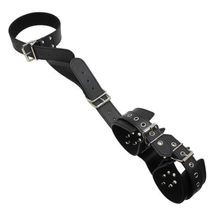 Faux Leather 'Buckle' Neck Collar To Hand Restraint Wrist Cuffs