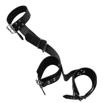 Faux Leather 'Buckle' Neck Collar To Hand Restraint Wrist Cuffs - Image 2