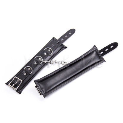 Black Premium Detachable Faux Leather Stainless Steel Spreader Bar Hand Cuffs - Image 4