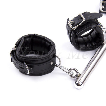 Black Premium Detachable Faux Leather Stainless Steel Spreader Bar Hand Cuffs - Image 7