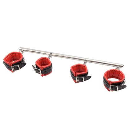 Red/Black Premium Detachable Faux Leather Stainless Steel Spreader Bar Hand Cuffs