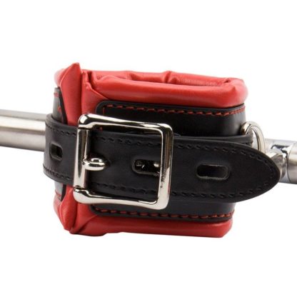 Red/Black Premium Detachable Faux Leather Stainless Steel Spreader Bar Hand Cuffs - Image 3