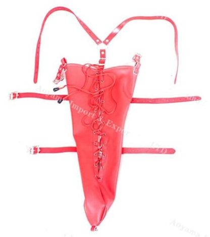 Red Faux Leather Single Glove Over Shoulder Bondage Arm Binder Monoglove - Image 3