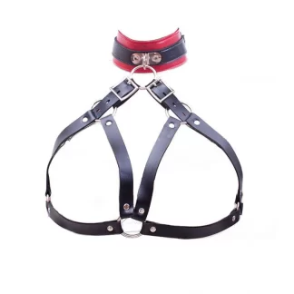 Faux Leather Adjustable Female Breast Harness Bra Collar