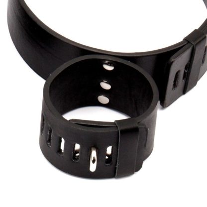 Faux Leather Locking Hands To Thighs Cuffs Restraint - Image 2