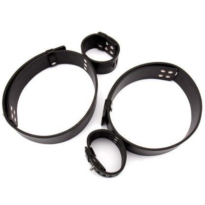 Faux Leather Locking Hands To Thighs Cuffs Restraint - Image 3