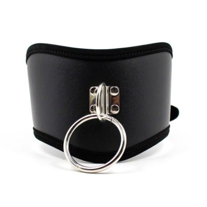 Black Faux Leather Posture Bondage Neck Collar Twin Buckle - Image 2