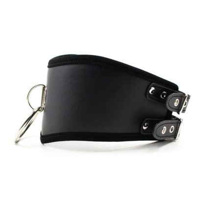Black Faux Leather Posture Bondage Neck Collar Twin Buckle - Image 4
