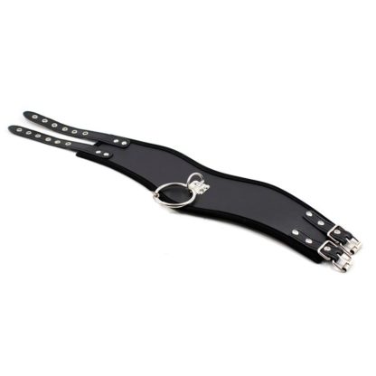 Black Faux Leather Posture Bondage Neck Collar Twin Buckle - Image 5
