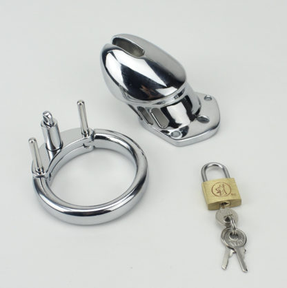 Short Stainless Steel Male Chastity Device Locking Tube Cage Split Ring Version - Image 3