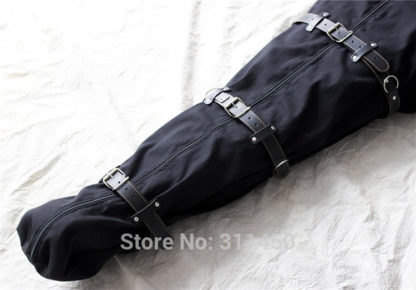 Black Canvas Full Body Binding Bondage Suit Sleep Sack Bag With Straps - Image 5