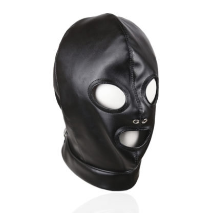 Faux Leather Lace Up Full Head Eyes Mouth Exposed Black Bondage Hood Gimp Mask - Image 6