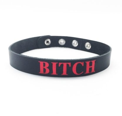 Real Leather Black Bitch Choker Collar