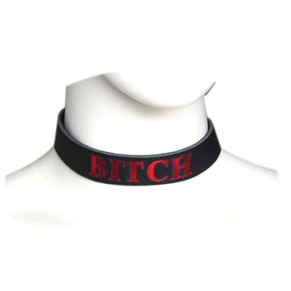 Real Leather Black Bitch Choker Collar - Image 2