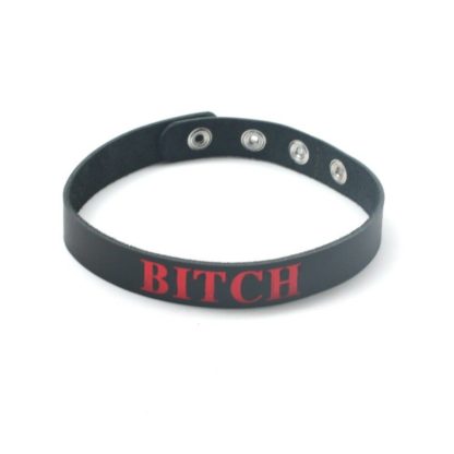 Real Leather Black Bitch Choker Collar - Image 3
