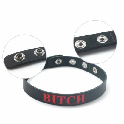 Real Leather Black Bitch Choker Collar - Image 5
