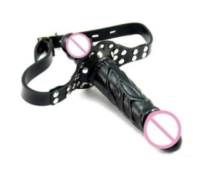 Faux Leather Silicone Double Ended Penis Dildo Mouth Plug Gag Two Sizes