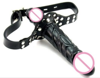 Faux Leather Silicone Double Ended Penis Dildo Mouth Plug Gag Two Sizes - Image 2
